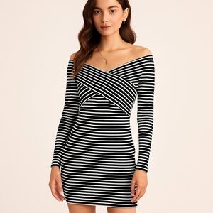 GUESS Off-Shoulder Striped Bodycon Dress – Size 0 – NWT